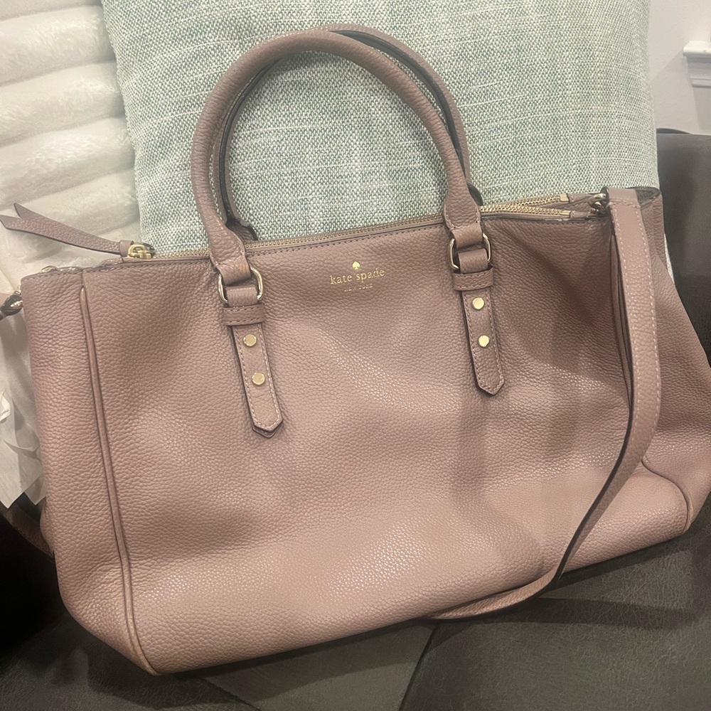 kate spade Mauve Mulberry Leather Satchel with Gold Hardware and Shoulder Strap